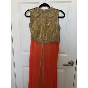 Persimmon Orange and gold embroidered dress with rhinestones embellishment